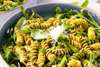 Spring Pesto Pasta with Asparagus, Peas, Arugula and Pistachios