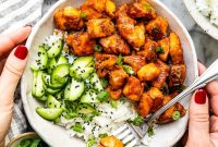 Korean Salmon Rice Bowl with Gochujang Glaze