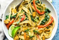 Creamy Thai Green Curry Noodles with Coconut and Fresh Herbs
