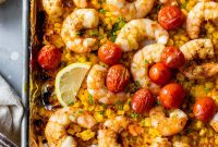 Roasted Sheet Pan Shrimp with Corn and Tomatoes
