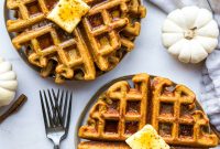 Crispy Pumpkin Waffles with Spiced Maple Syrup