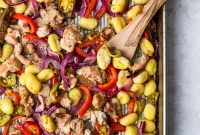 Crispy Sheet Pan Chicken Scarpariello with Peppers and Olives