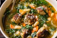 Hearty Tuscan White Bean Soup with Savory Meatballs
