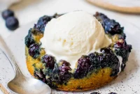 Blueberry Upside Down Cake Recipe with Lemon Glaze