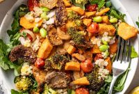 Protein-Packed Vegan Quinoa Bowl with Roasted Veggies and Tahini