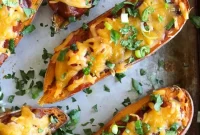 Crispy Baked Sweet Potato Skins Recipe with Cheddar