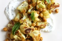 Roasted Cauliflower and Chickpeas with Mint Yogurt Recipe