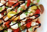 White Bean Caprese Salad with Fresh Basil and Mozzarella
