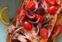 Grilled Mediterranean Salmon on Cedar Plank