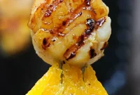 Grilled Scallop Skewers with Orange Honey-Ginger Glaze