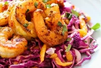 Turmeric Garlic Shrimp with Cabbage-Mango Slaw