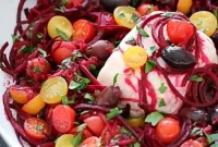 Mediterranean Spiralized Beet and Feta Skillet Bake