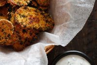 Crispy Oven-Fried Pickles with Light Herb Ranch Dip