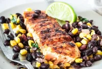 Spice-Rubbed Grilled Salmon with Black Bean and Corn Recipe