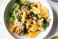 Italian Chicken Sausage Pasta with Escarole and White Beans