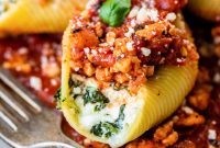 Cheesy Baked Stuffed Shells with Homemade Meat Sauce