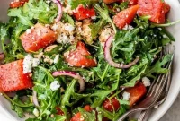 Watermelon, Arugula and Feta Salad with Balsamic Glaze