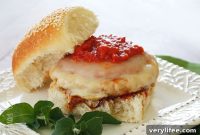 Crispy Chicken Parmesan Burgers with Marinara and Mozzarella
