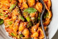 Asparagus Pasta with Marinara Sauce