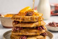 Fluffy Pumpkin Pancakes with Cinnamon and Maple Syrup