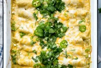 Creamy Salsa Verde Chicken and White Bean Enchiladas