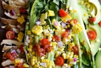 Grilled Romaine Salad with Chicken, Corn, Tangy Salsa Dressing