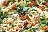 Spiralized Parsnip Pasta with Sausage and Broccoli Rabe