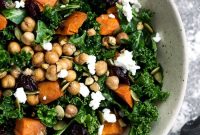 Roasted Sweet Potato Kale Salad with Feta, Cherries and Pepitas