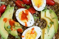 Cholula Lentil Bowl Recipe with Avocado and Eggs