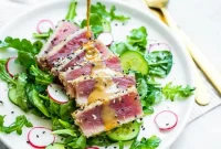 Pan-Seared Tuna Salad with Wasabi Butter Sauce
