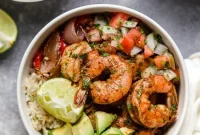 Grilled Shrimp Fajita Bowls with Bell Peppers and Rice