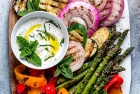 Grilled Vegetable Platter with Mint Yogurt Sauce