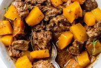 Pumpkin Beef Stew Recipe with Fall Spices