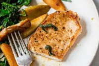 Seared Pork Chops with Pears and Spicy Mustard Greens