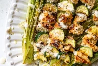 Caesar Chicken Kabobs with Zucchini and Grilled Romaine