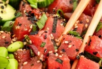 Tuna Poke Salad Recipe with Avocado, Sesame and Soy Dressing