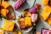 Roasted Butternut Squash with Bacon, Parmesan & Onions