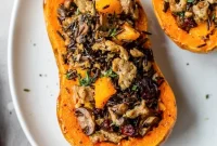 Baked Butternut Squash Stuffed with Wild Rice and Sausage Recipe