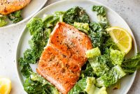 Grilled Salmon Caesar Salad with Garlic Parmesan Dressing