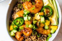 Teriyaki Shrimp Quinoa Bowls with Mango Cucumber Salsa Recipe