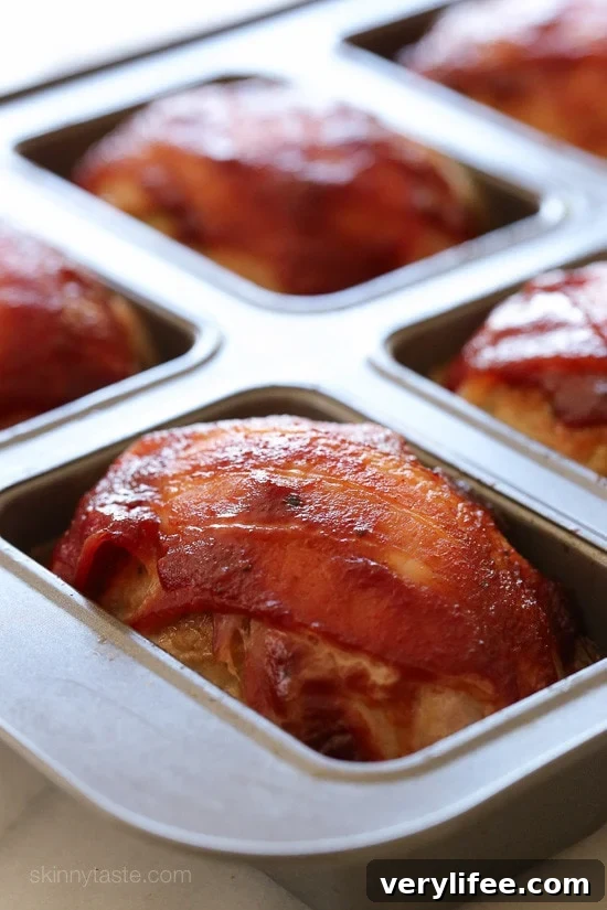 Bacon-topped petite turkey meatloaf glazed with BBQ sauce.