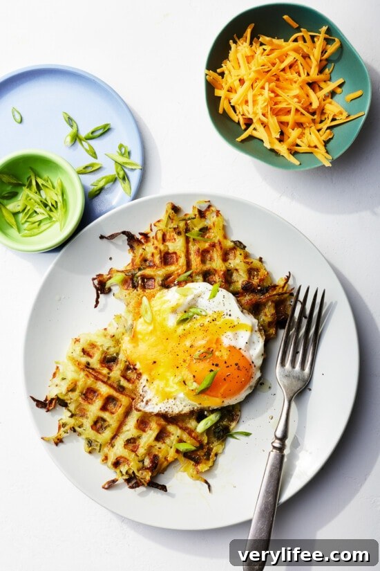 waffled hashrbowns with eggs and cheese