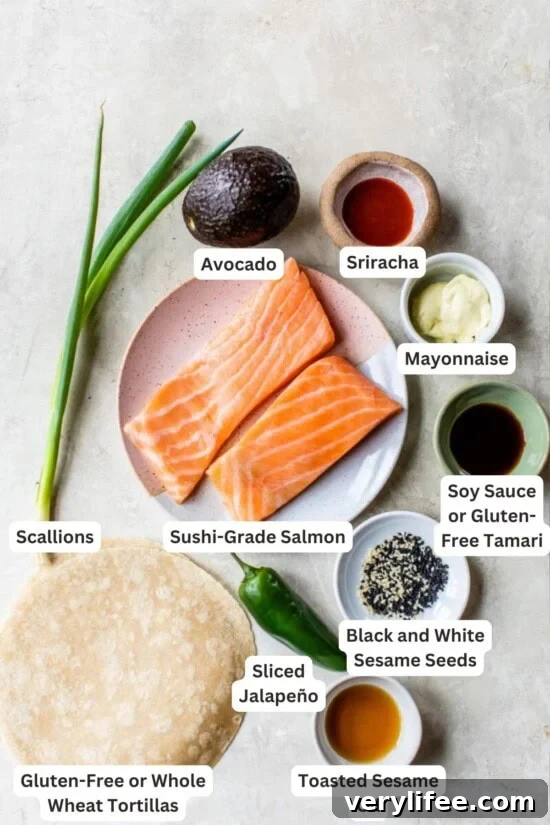 Spicy Salmon Sushi Pizza: Crispy Rice Crust and Fiery Topping 4 Ingredients for Spicy Salmon Sushi Pizza.