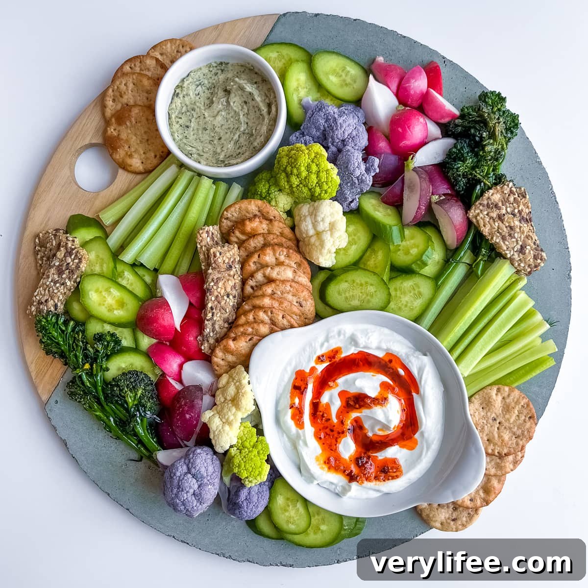 Colorful Crudite Platter with dips