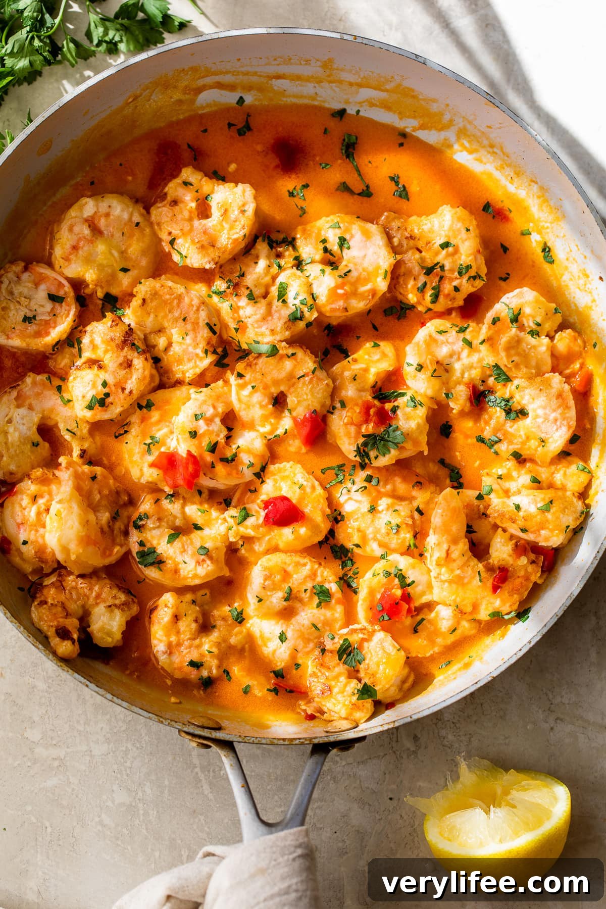 Spicy Calabrian Chili Shrimp Francese Recipe 3 Spicy Shrimp Francese in a skillet