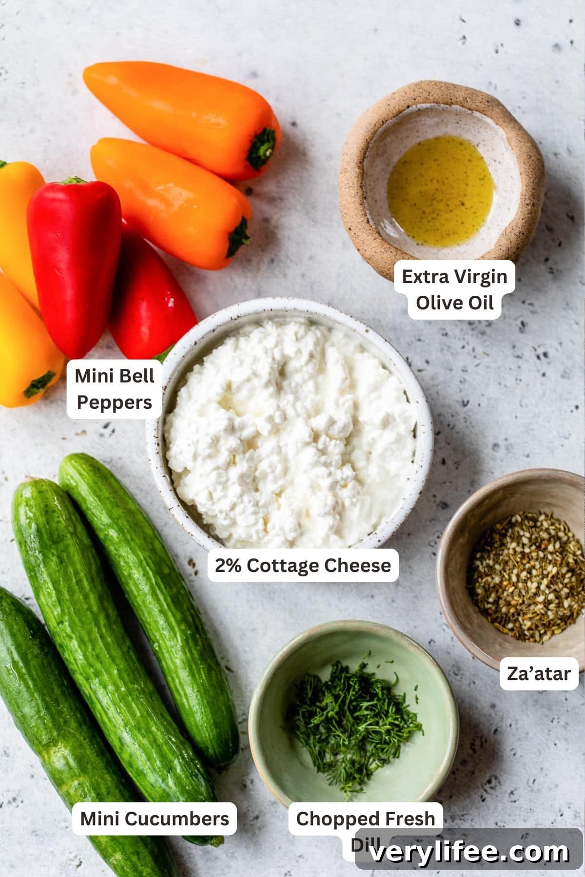 Protein-Packed Cottage Cheese Dip with Zaatar for Veggies 5 Ingredients for High-Protein Cottage Cheese Veggie Dip with Za’atar.