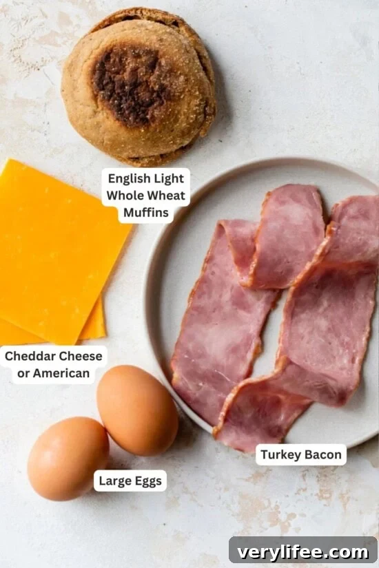 Ingredients for English Muffin Breakfast Sandwich.