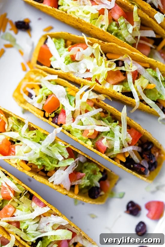 vegetarian black bean tacos in crispy shells