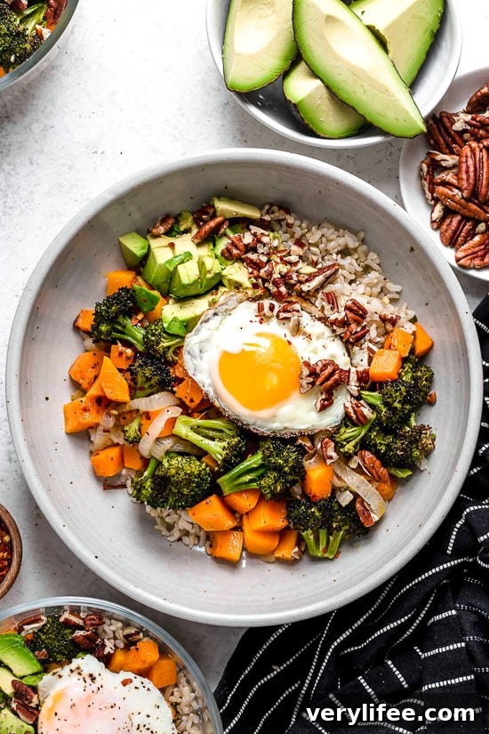 Buddha bowl with fried egg