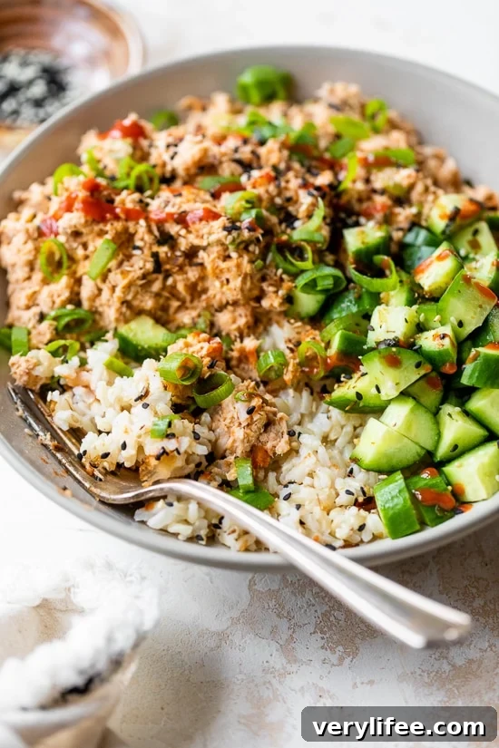 Spicy Canned Salmon Salad Rice Bowl